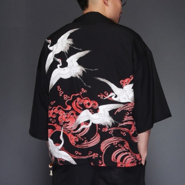 Herenjas met reigerprint - Zwart XS