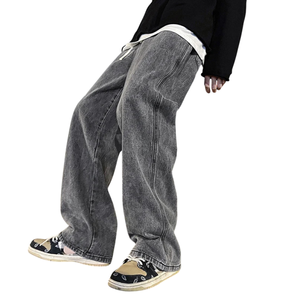 Herenjeans Losse pasvorm Losse wijde pijpen Rechte snit Streetwear Stijlvolle herenbroeken Casual Comfortabele losse jeans grijs XXS