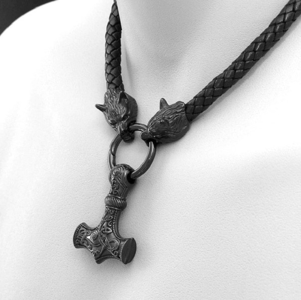 Herenketting met hamerhanger zwart