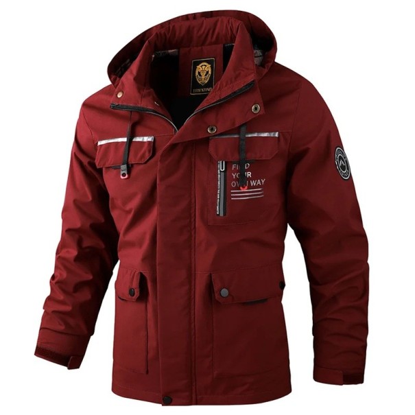 Herenmode casual windjack met capuchon waterdichte winterjas met capuchon en rits met zakken effen POLYESTER verschillende kleuren wijnrood L