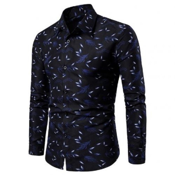 Herenoverhemd met bladeren F527 blauw M