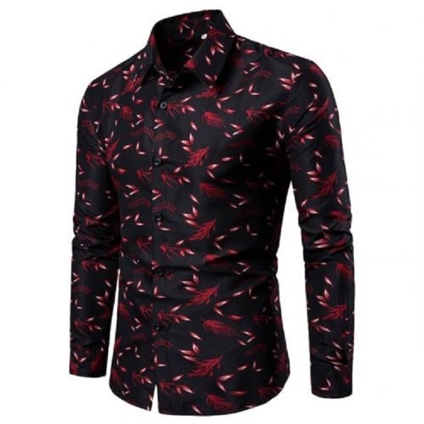 Herenoverhemd met bladeren F527 rood S