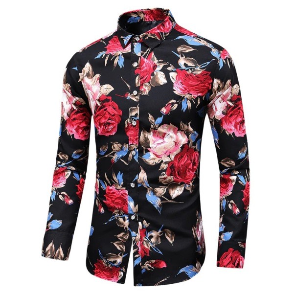Herenoverhemd met bloemen A2654 zwart XL