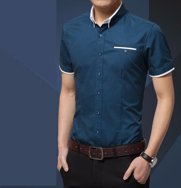 Herenoverhemd met korte mouwen blauw XS