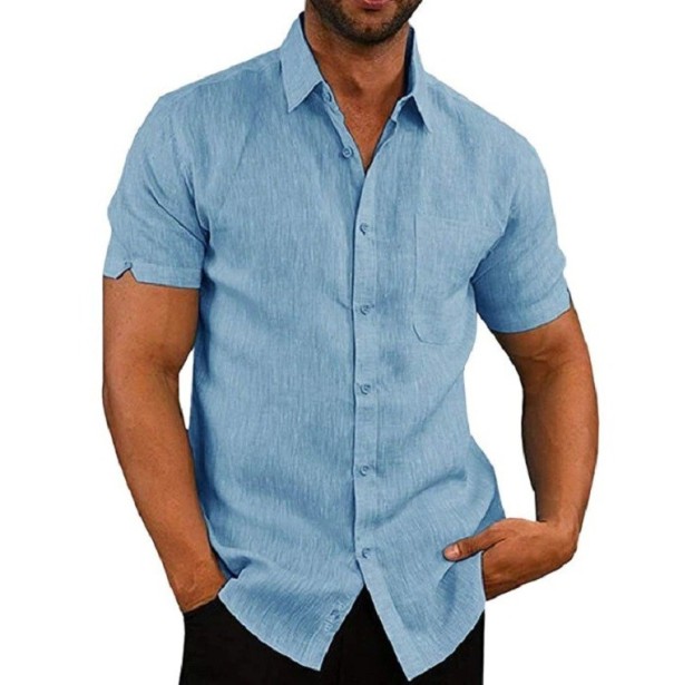 Herenoverhemd met korte mouwen F421 blauw L
