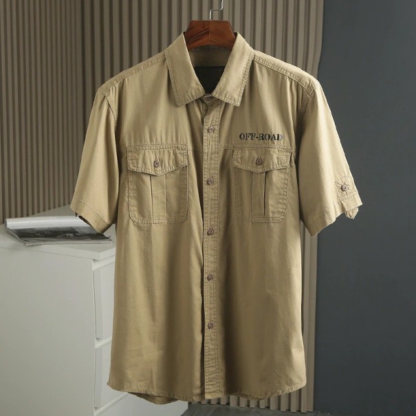Herenoverhemd met korte mouwen F575 kaki 3XL