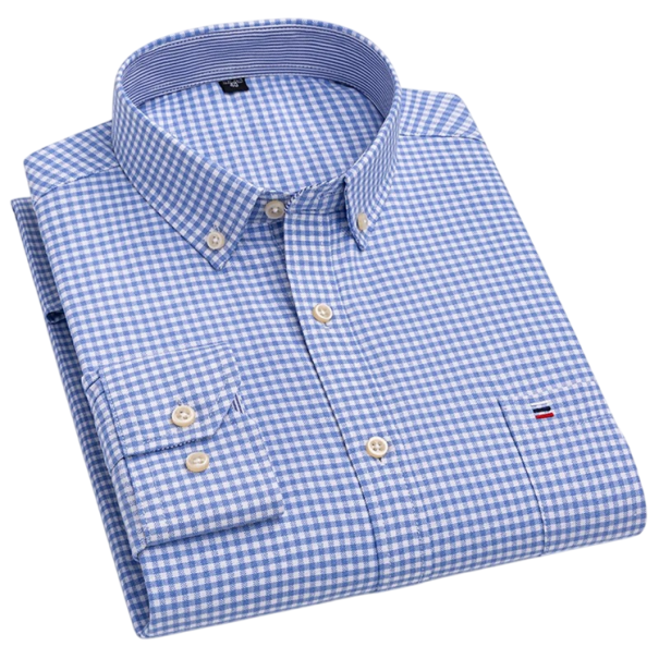 Herenoverhemd met lange mouwen Katoen Blauwe kleur met ruitjes Knopen sluiting met kraag en borstzak voor elke dag 4XL