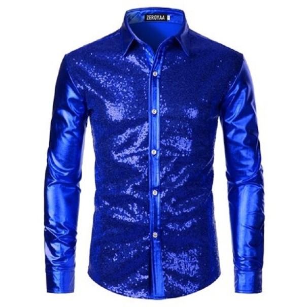 Herenoverhemd met pailletten F662 blauw S