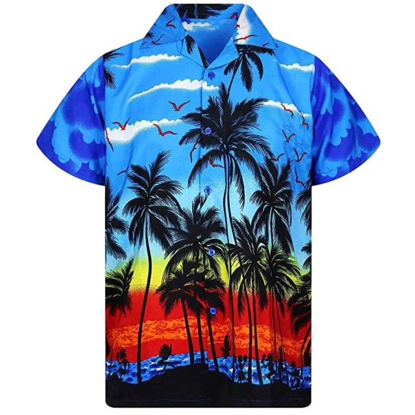 Herenoverhemd met palmbomen F553 blauw S