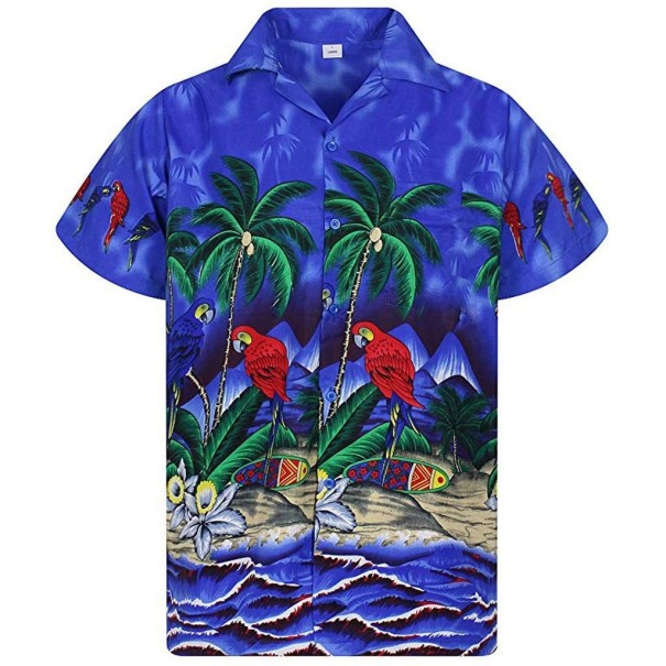 Herenoverhemd met palmbomen F553 donkerblauw L