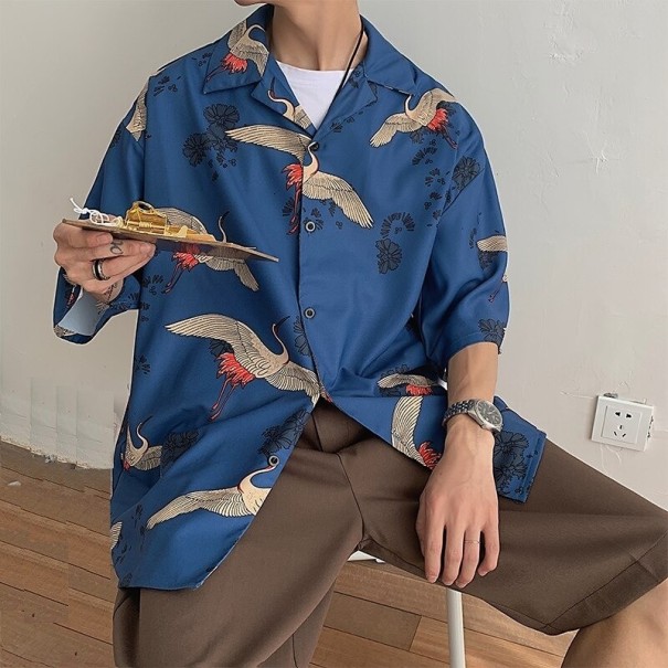 Herenoverhemd met vogels A3088 blauw XS