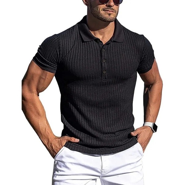 Herenpoloshirt met knopen V-hals met kraag Korte mouw Effen Polyester Katoen Klassieke stijl zwart S