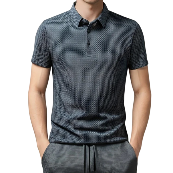 Herenpoloshirt met korte mouwen Effen Kraag Knopen Polyester Klassieke pasvorm blauw-grijs M