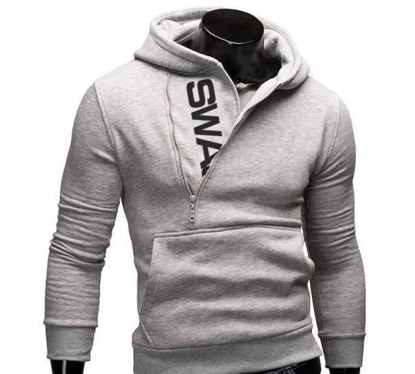 Herensweater met een interessante rits lichtgrijs XS