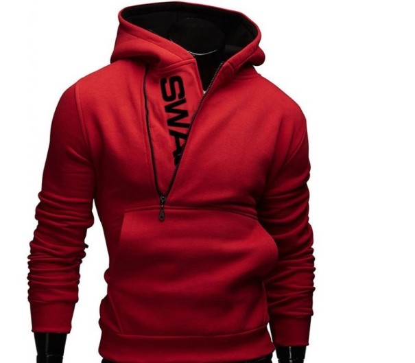 Herensweater met een interessante rits rood XXL