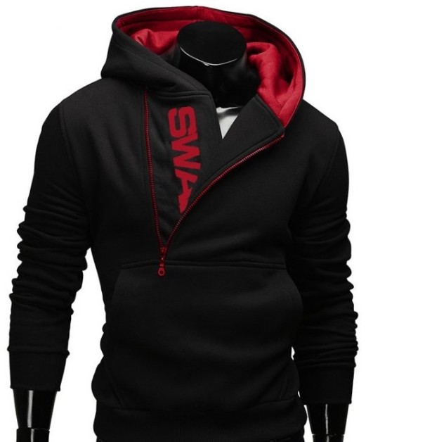 Herensweater met een interessante rits zwart-rood XXL
