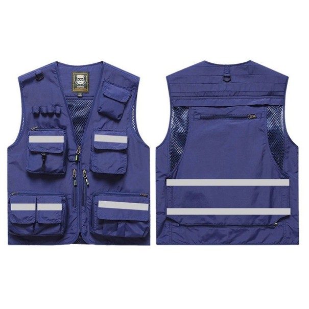 Herenvest met reflecterende strepen en ritszakken polyester voor werk, vissen, wandelen en buitenactiviteiten blauw XXS