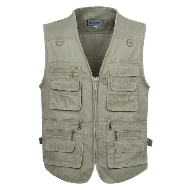 Herenvest met ritszakken en ritsluiting katoen polyester voor werk, vissen, wandelen en dagelijks gebruik grijs XS