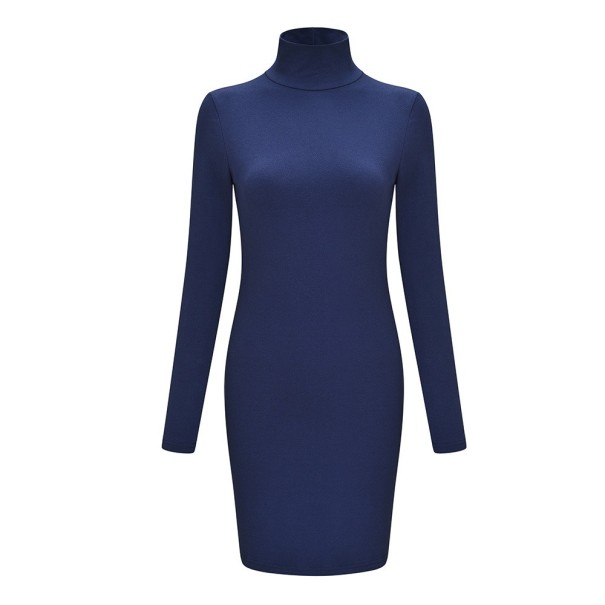 Herfst damesjurk met coltrui donkerblauw M