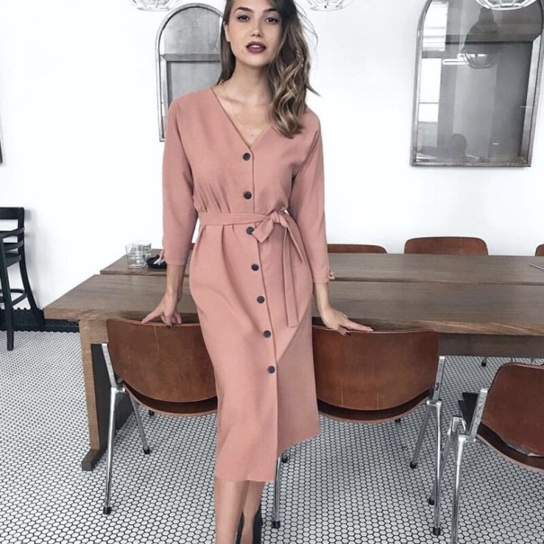Herfst midi-jurk met gesp oudroze M