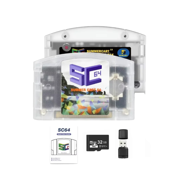 Herní karta SummerCart 64 open source 32 GB 11,5×7,5 cm více herní multi-game cartridge pro retro herní konzole bílá