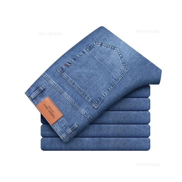 Herr Elastiska Raka Jeans Casual Slim Stretchbyxor Bekväma Denimbyxor för Vardagsbruk Moderna Herrjeans blå 34