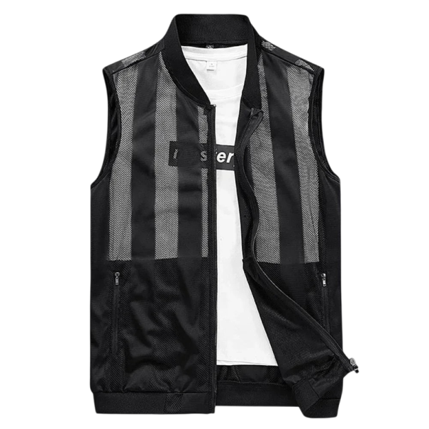 Herr halvgenomskinlig väst med fickor och dragkedja polyester svart för sport, fritidsaktiviteter och vardagligt bruk i varmare väder svart XXS