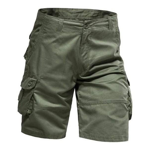 Herr lösa bomullsshorts med flera fickor Bekväma knälånga shorts för sommarvandring och arbetsshorts för män grön 30