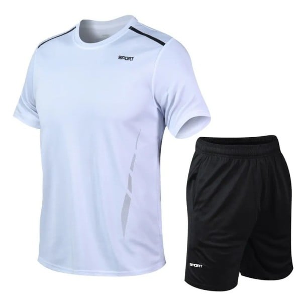 Herr sportset T-shirt med kort ärm Shorts Enfärgad Polyester Fitness löpning träning fritid vit L