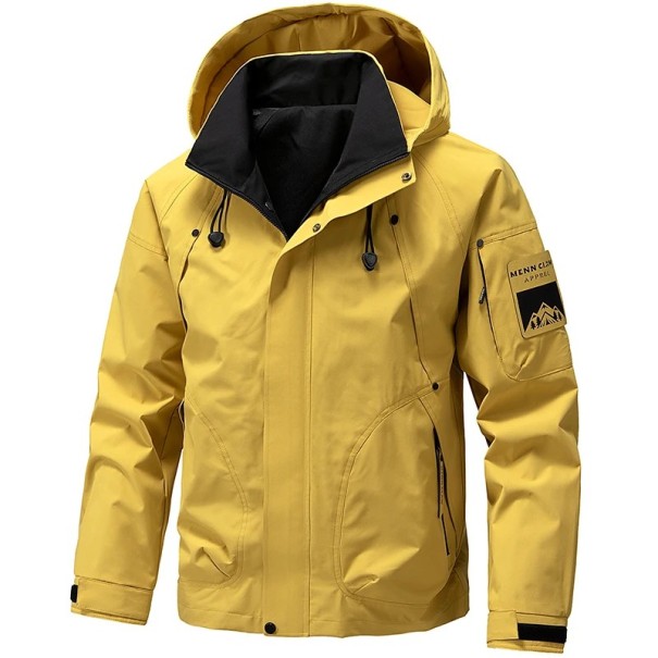 Herr vattentät jacka höst storlek vindskydd zip med huva fickor olika färger POLYESTER vattentät gul S