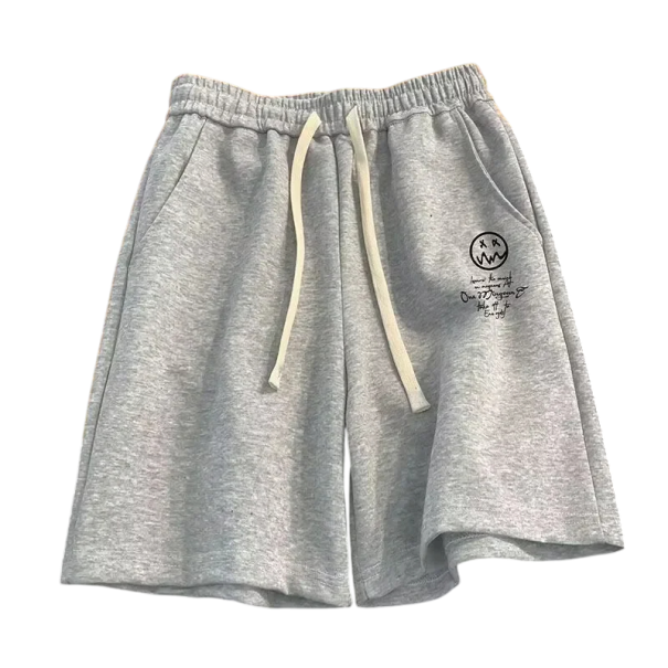 Herr vida casualshorts med emoji-tryck Tunna sommarshorts med lös passform och bekväm passform Snygga fritidsshorts för både hemma och utomhus grå M