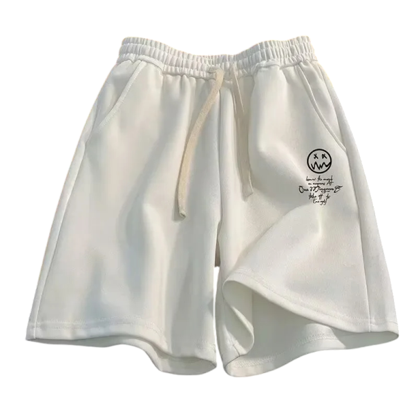 Herr vida casualshorts med emoji-tryck Tunna sommarshorts med lös passform och bekväm passform Snygga fritidsshorts för både hemma och utomhus vit L