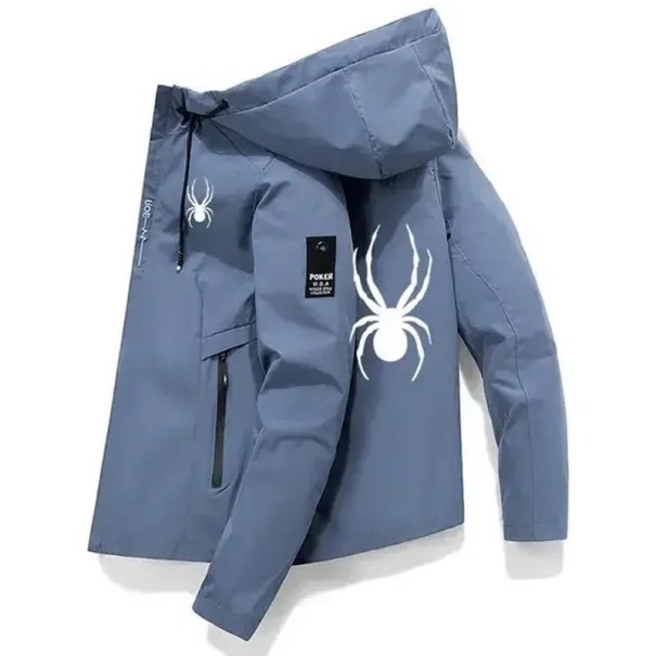 Herr vindavvisande sportjacka med huva och spindelmönster O-hals med fickor POLYESTER olika färger blå M