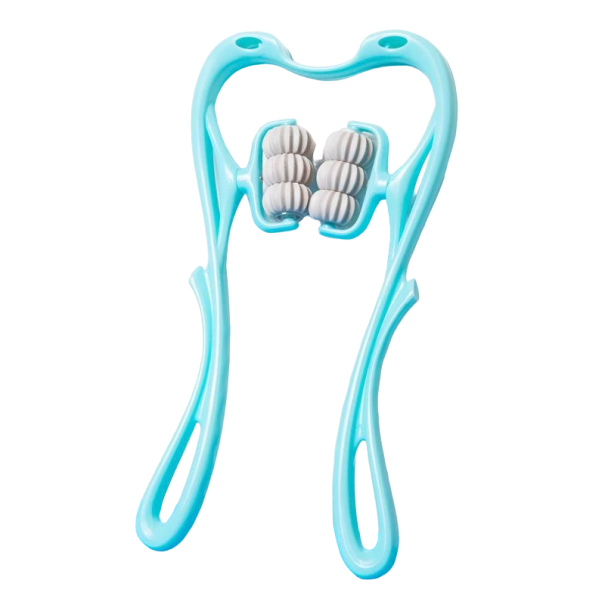 Herramienta de masaje para la columna cervical. azul
