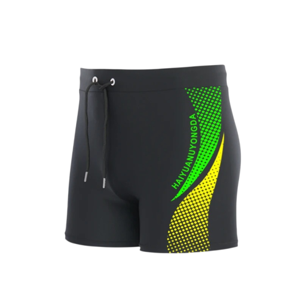 Herrbadbyxor svarta med färgglada mönster Polyester Snörning Elastisk midja Tight fit Snabbtorkande badbyxor för stranden grön S
