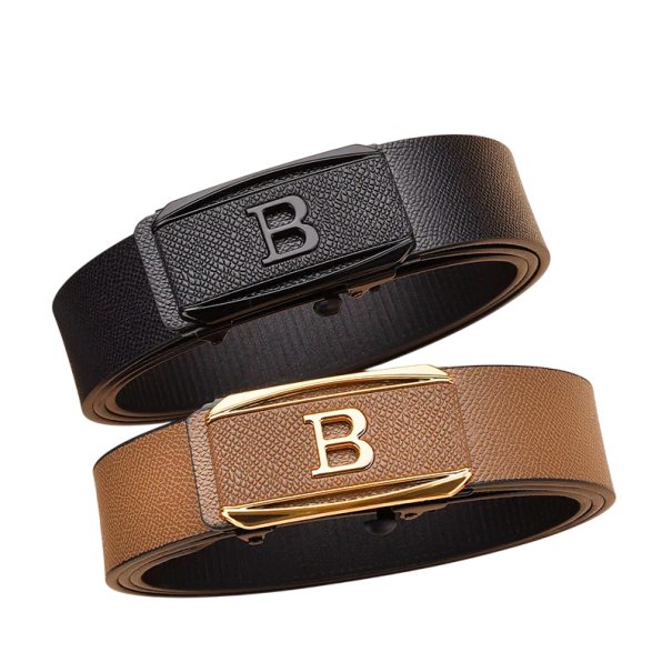 Herrbälte av PU-läder, bredd 3,4 cm. Elegant bälte med automatiskt spänne. Snygg modeaccessoar för byxor. Justerbar omkrets. Klassisk look.