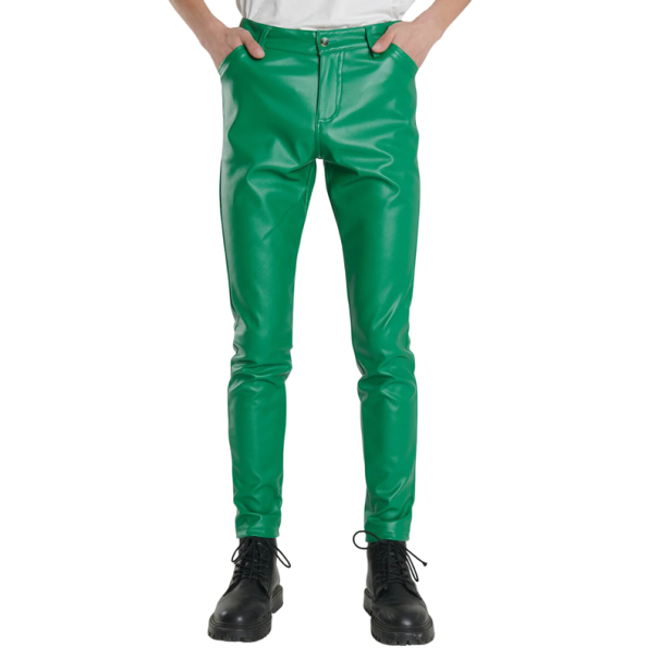 Herrbyxor i konstläder Slim fit Modern stil Elegant look Bekväma byxor Slim fit Moderiktiga herrkläder Eleganta byxor grön 28