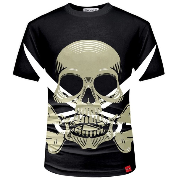 Herre 3D T-shirt - Kranie med sværd L