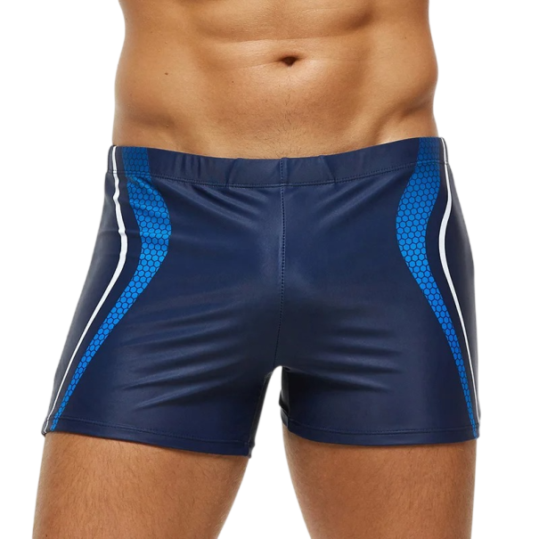 Herre badetøj ensfarvet med striber Polyester Spandex Elastisk talje Tætsiddende pasform Hurtigttørrende badetøj til strand pool mørkeblå XS