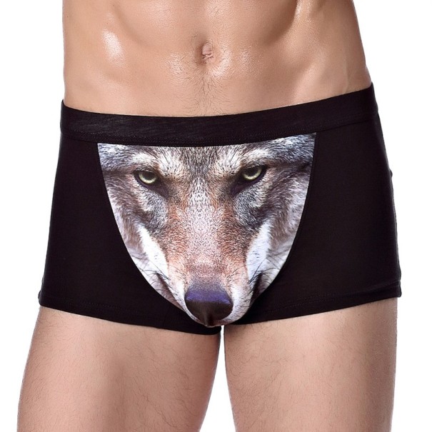 Herre boxershorts med ulvprint J2638 sort S