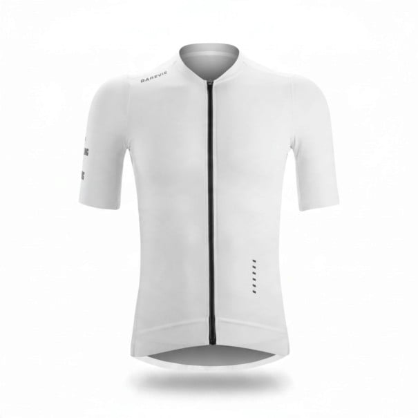 Herre cykeldress med korte ærmer Lynlås i fuld længde Elastisk materiale Blandt nylon, spandex og polyester Hvid med sort lynlås XL