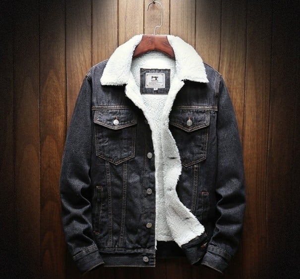Herre denim vinterjakke med pels sort XXS