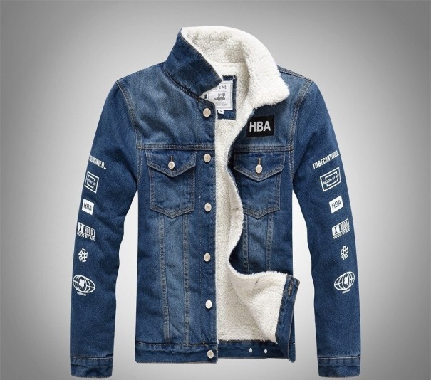 Herre denimjakke med pels F1313 mørkeblå L