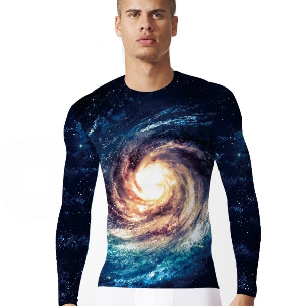 Herre elastisk 3D-printet T-shirt - Galaxy - lange ærmer S