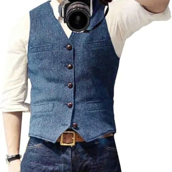 Herre elegant vest med lommer og brystlomme Enfarvet selskabsvest med knapper Akryl Bomuld Nylon Polyester Uld Viskose lyseblå L