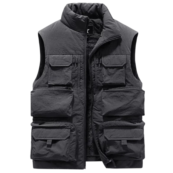 Herre isoleret vest med pels indeni og lommer med krave og lynlås polyester elastan til vandreture, fiskeri og udendørs arbejde grå L
