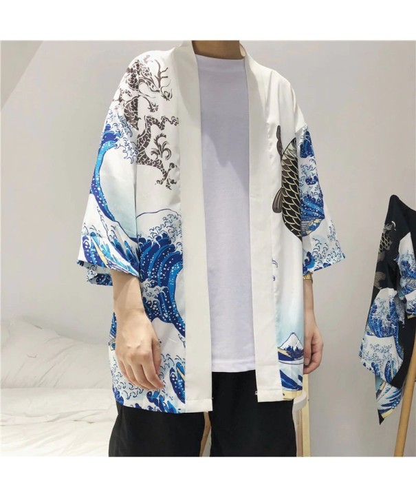 Herre kimono cardigan med print hvid S