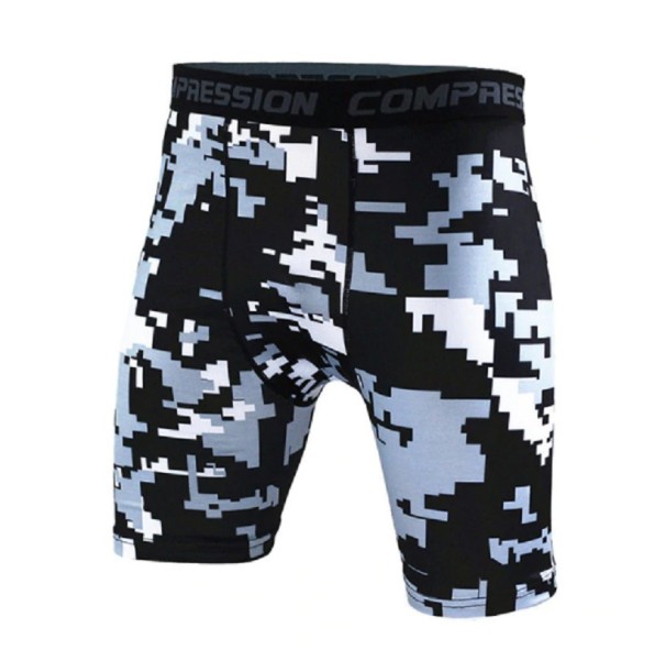 Herre kompressionsshorts med camouflage mønster sort M