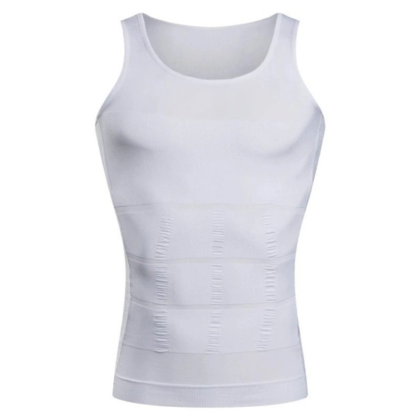 Herre kompressionstanktop slankende shapewear kompressionst-shirt til mænd sømløs kompressionstøj sports- og fitnesstanktop hvid XXL