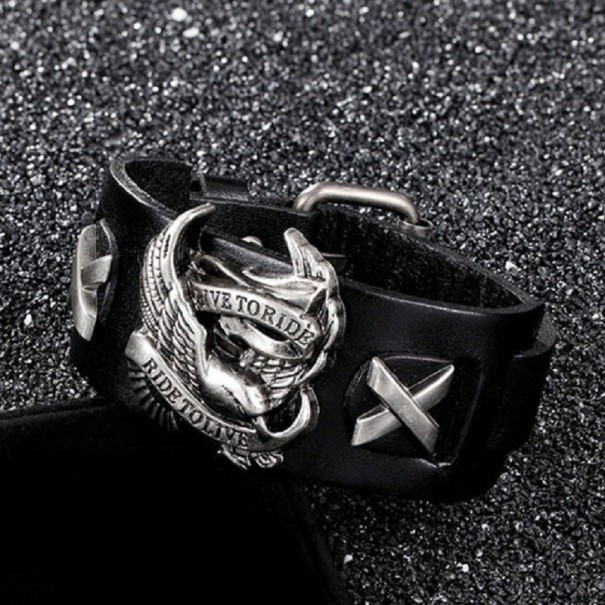 Herre læderarmbånd med ørn sort